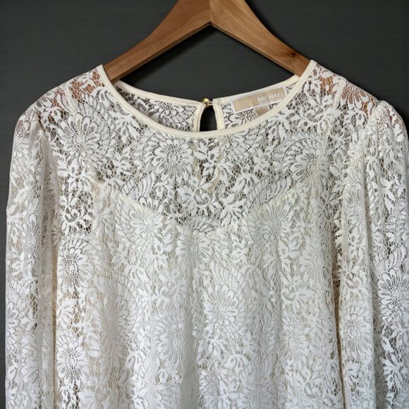 Michael Kors Lace Long Sleeve Ivory White Blouse Size Medium Party - Picture 4 of 15